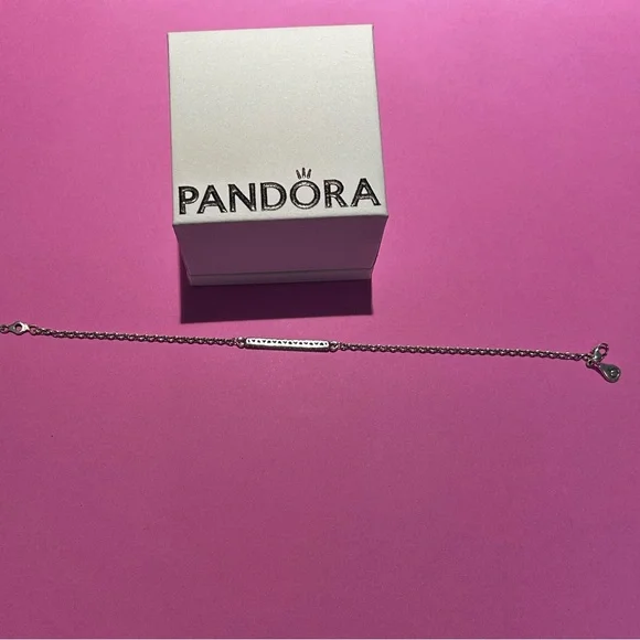 Authentic Hearts of Pandora Sterling Silver Thin Chain Bar Bracelet 2018 - Picture 4 of 9